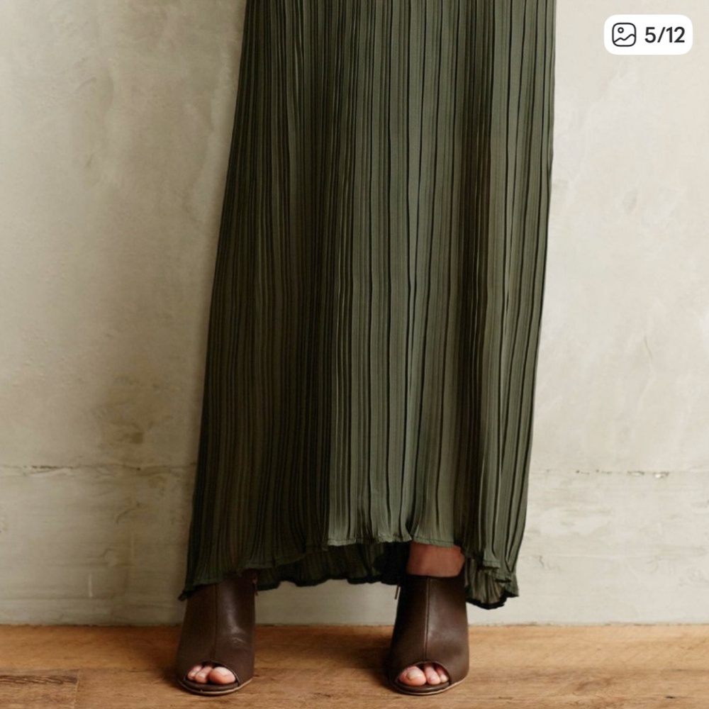 Anthropologie Pleated Sage Maxi Skirt‎ Dark Green by Dear Creatures Size Small - Picture 5 of 13